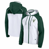 Milwaukee Bucks Women's Anorak Raglan Full-Zip Hoodie Jacket - White/Hunter Green outlet