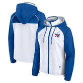 Philadelphia 76ers Women's Anorak Raglan Full-Zip Hoodie Jacket - White/Royal on sale
