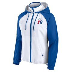 Philadelphia 76ers Women's Anorak Raglan Full-Zip Hoodie Jacket - White/Royal on sale