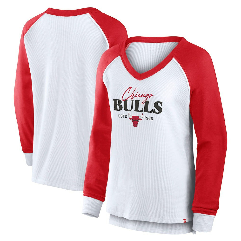 Chicago Bulls Women's Open Lane Waffle Long Sleeve V-Neck T-Shirt sale - White discount