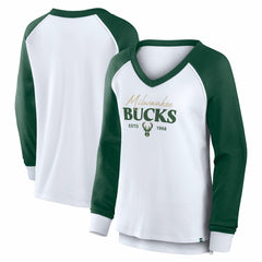 Milwaukee Bucks Women's Open Lane Waffle Long Sleeve V-Neck T-Shirt - White sale