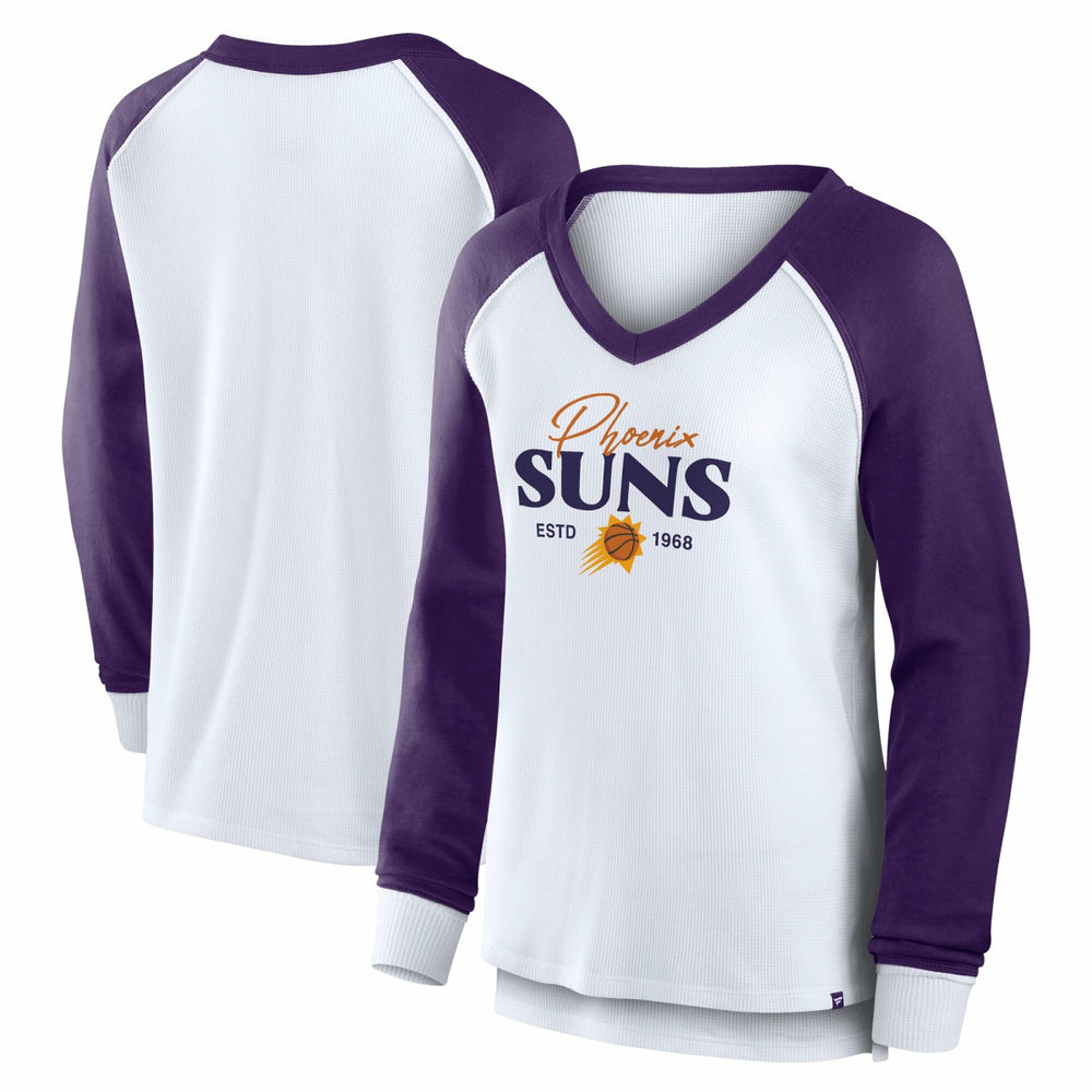 Phoenix Suns Women's Open Lane Waffle Long Sleeve V-Neck T-Shirt - White cheap