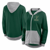 Milwaukee Bucks Logo Athletic Women's Hit It French Terry Full-Zip Hoodie - Hunter Green cheap