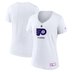 Philadelphia Flyers Fanatics Women's 2024 Hockey Fights Cancer V-Neck T-Shirt - White T-shirts