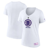 Boston Bruins Fanatics Women's 2024 Hockey Fights Cancer V-Neck T-Shirt - White T-shirts
