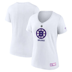 Boston Bruins Fanatics Women's 2024 Hockey Fights Cancer V-Neck T-Shirt - White T-shirts