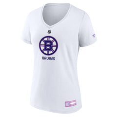 Boston Bruins Fanatics Women's 2024 Hockey Fights Cancer V-Neck T-Shirt - White T-shirts