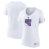 New York Rangers Fanatics Women's 2024 Hockey Fights Cancer V-Neck T-Shirt - White T-shirts