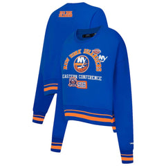 New York Islanders Pro Standard Women's Area Code Cropped Pullover Sweatshirt - Royal Sweatshirts