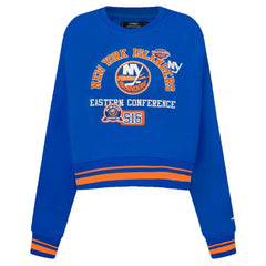 New York Islanders Pro Standard Women's Area Code Cropped Pullover Sweatshirt - Royal Sweatshirts