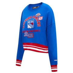 New York Rangers Pro Standard Women's Area Code Cropped Pullover Sweatshirt - Blue Sweatshirts