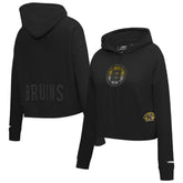 Boston Bruins Pro Standard Women's Jewels Cropped Pullover Hoodie - Black Hoodies