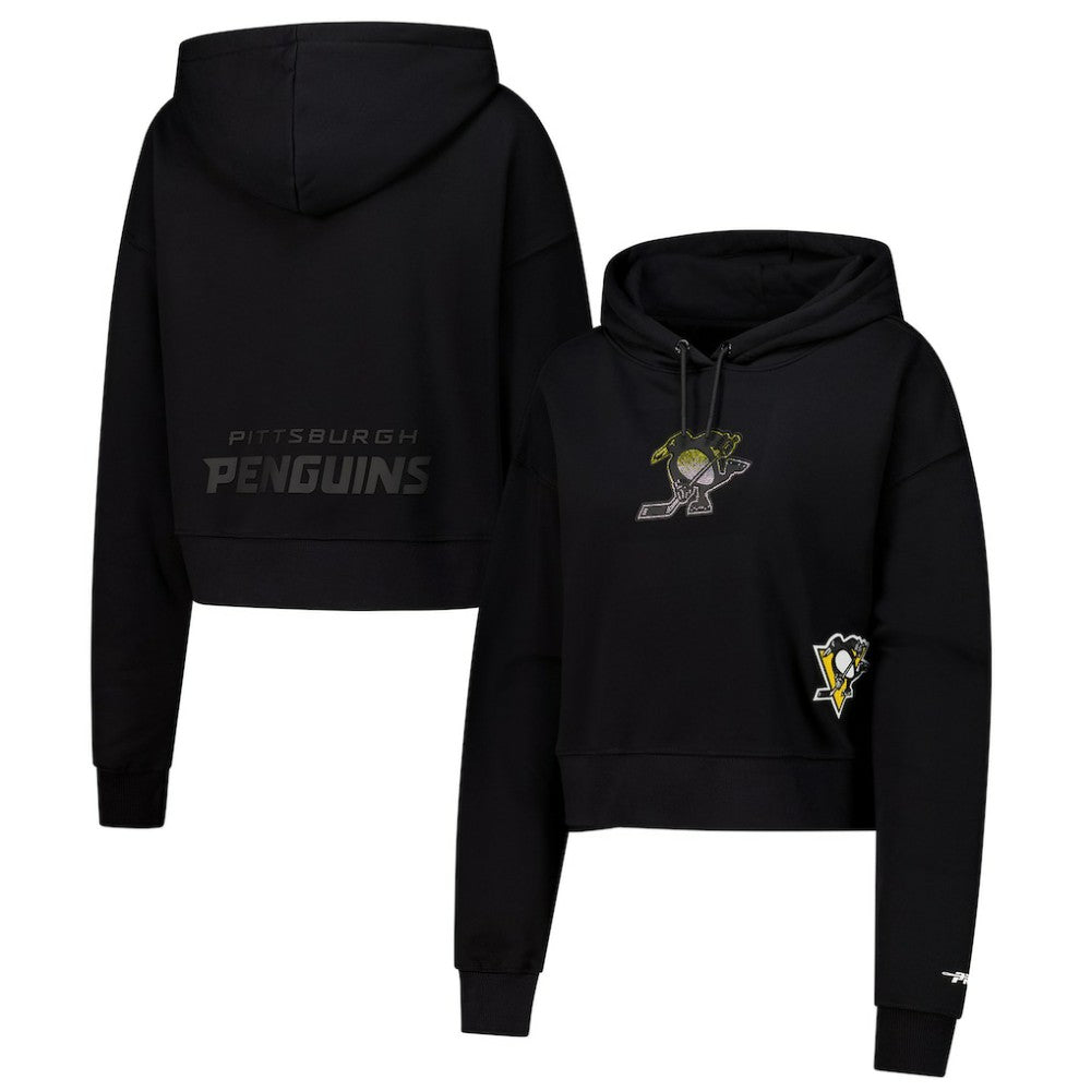 Pittsburgh Penguins Pro Standard Women's Jewels Cropped Pullover Hoodie - Black Hoodies