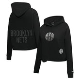 Brooklyn Nets Pro Standard Women's Jewels Cropped Pullover Hoodie - Black for sale