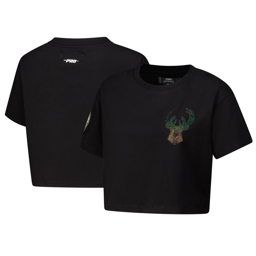 Milwaukee Bucks Pro Standard Women's Jewels Boxy Cropped T-Shirt - Black cheap