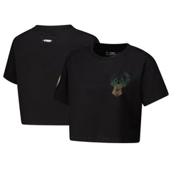 Milwaukee Bucks Pro Standard Women's Jewels Boxy Cropped T-Shirt - Black cheap