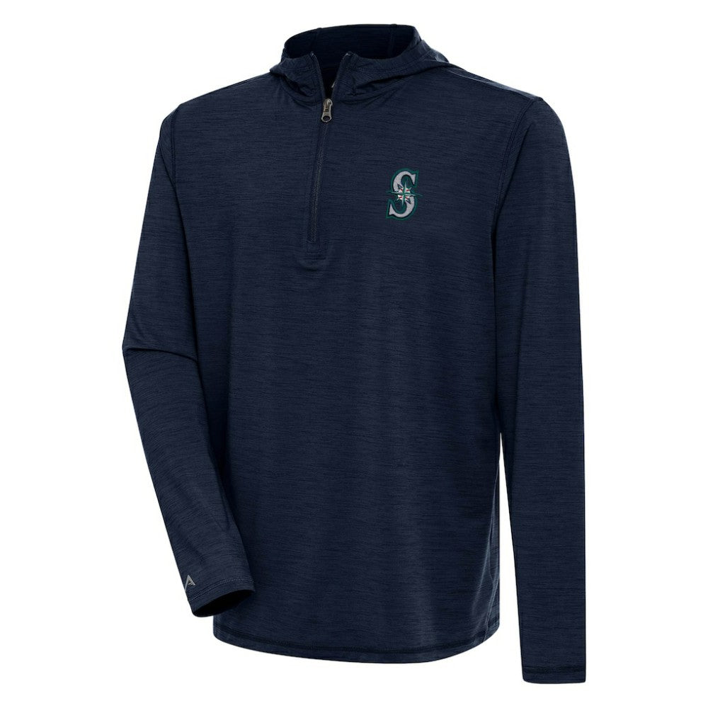 Seattle Mariners Antigua Tidy Quarter-Zip Hoodie Heather Navy