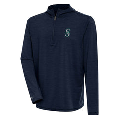 Seattle Mariners Antigua Tidy Quarter-Zip Hoodie Heather Navy