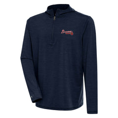Atlanta Braves Antigua Tidy Quarter-Zip Hoodie Heather Navy
