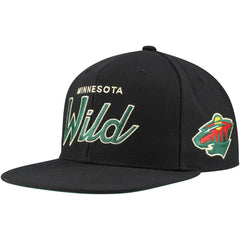 Minnesota Wild Mitchell & Ness Core Team Script 2.0 Snapback Hat - Black Hats