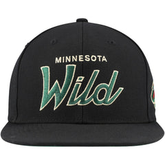 Minnesota Wild Mitchell & Ness Core Team Script 2.0 Snapback Hat - Black Hats