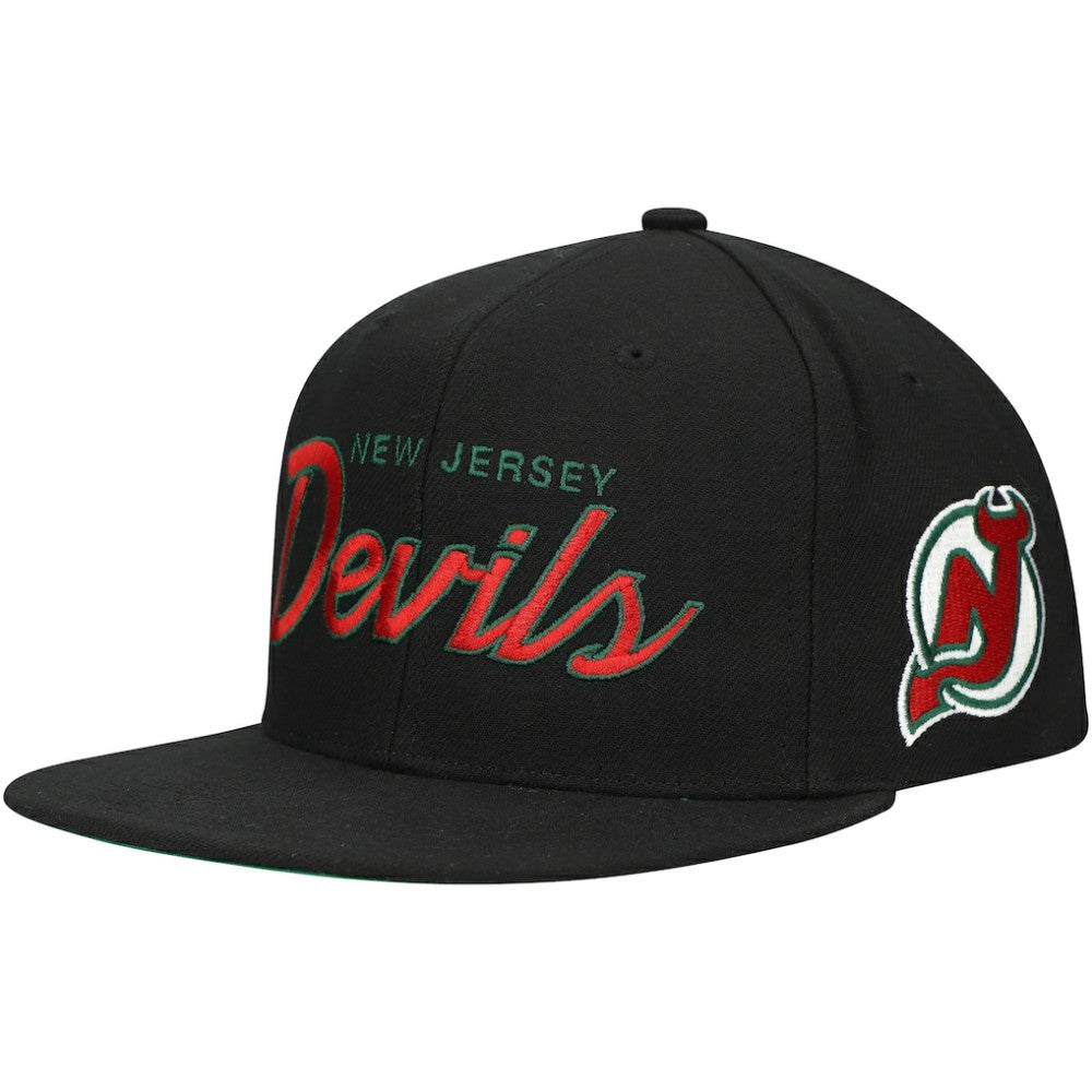 New Jersey Devils Mitchell & Ness Core Team Script 2.0 Snapback Hat - Black Jerseys