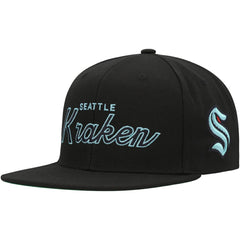 Seattle Kraken Mitchell & Ness Core Team Script 2.0 Snapback Hat - Black Hats