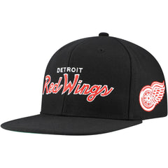 Detroit Red Wings Mitchell & Ness Core Team Script 2.0 Snapback Hat - Black Hats