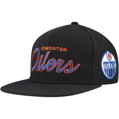 Edmonton Oilers Mitchell & Ness Core Team Script 2.0 Snapback Hat - Black Hats