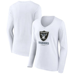 Las Vegas Raiders Women's Team Lockup Long Sleeve V-Neck T-Shirt - White discount