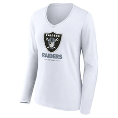 Las Vegas Raiders Women's Team Lockup Long Sleeve V-Neck T-Shirt - White discount