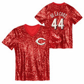Elly De La Cruz Cincinnati Reds Juniors Name & Number Sequin V-Neck Top Red