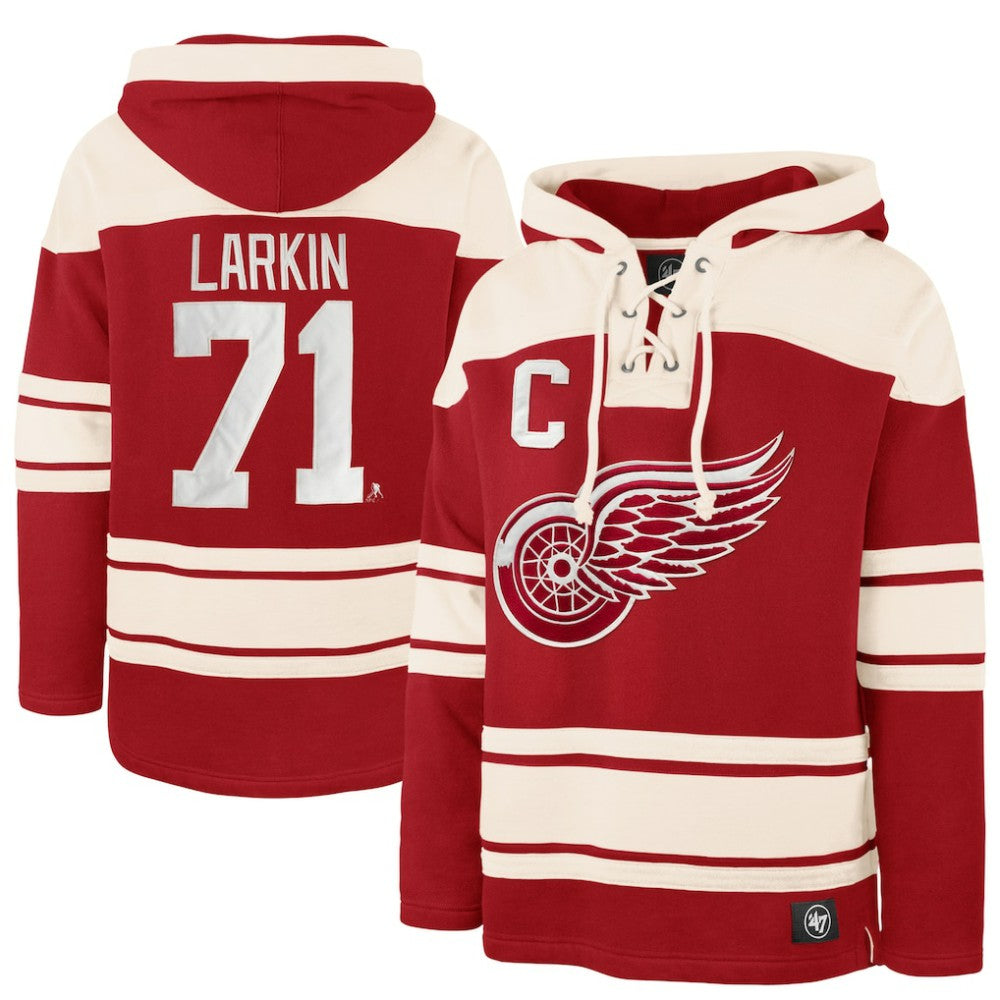 Dylan Larkin Detroit Red Wings '47 Captain Patch Player Name & Number Lacer Pullover Hoodie - Red Hoodies