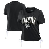 Las Vegas Raiders WEAR by Erin Andrews Women's Lace Up Side Modest Cropped T-Shirt - Black on sale