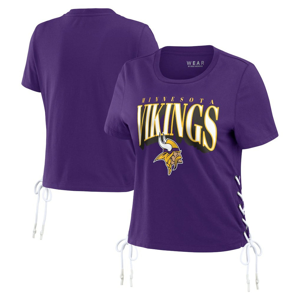 Minnesota Vikings WEAR by Erin Andrews Women's Lace Up Side Modest Cropped T-Shirt - Purple discount