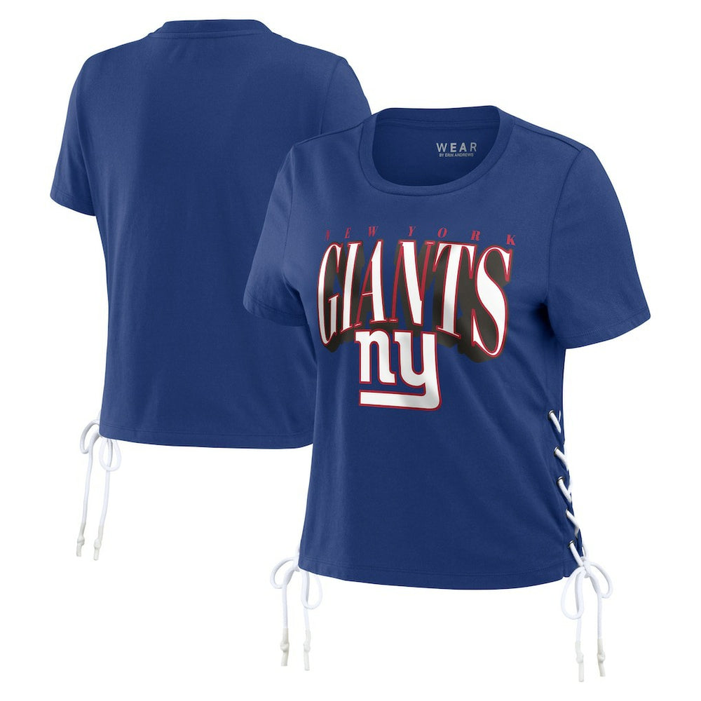 New York Giants WEAR by Erin Andrews Women's Lace Up Side Modest Cropped T-Shirt - Royal for sale