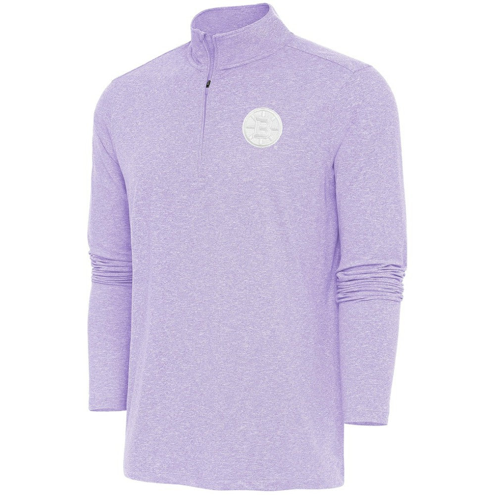 Boston Bruins Antigua White Logo Hunk Quarter-Zip Pullover - Lavender Pullover