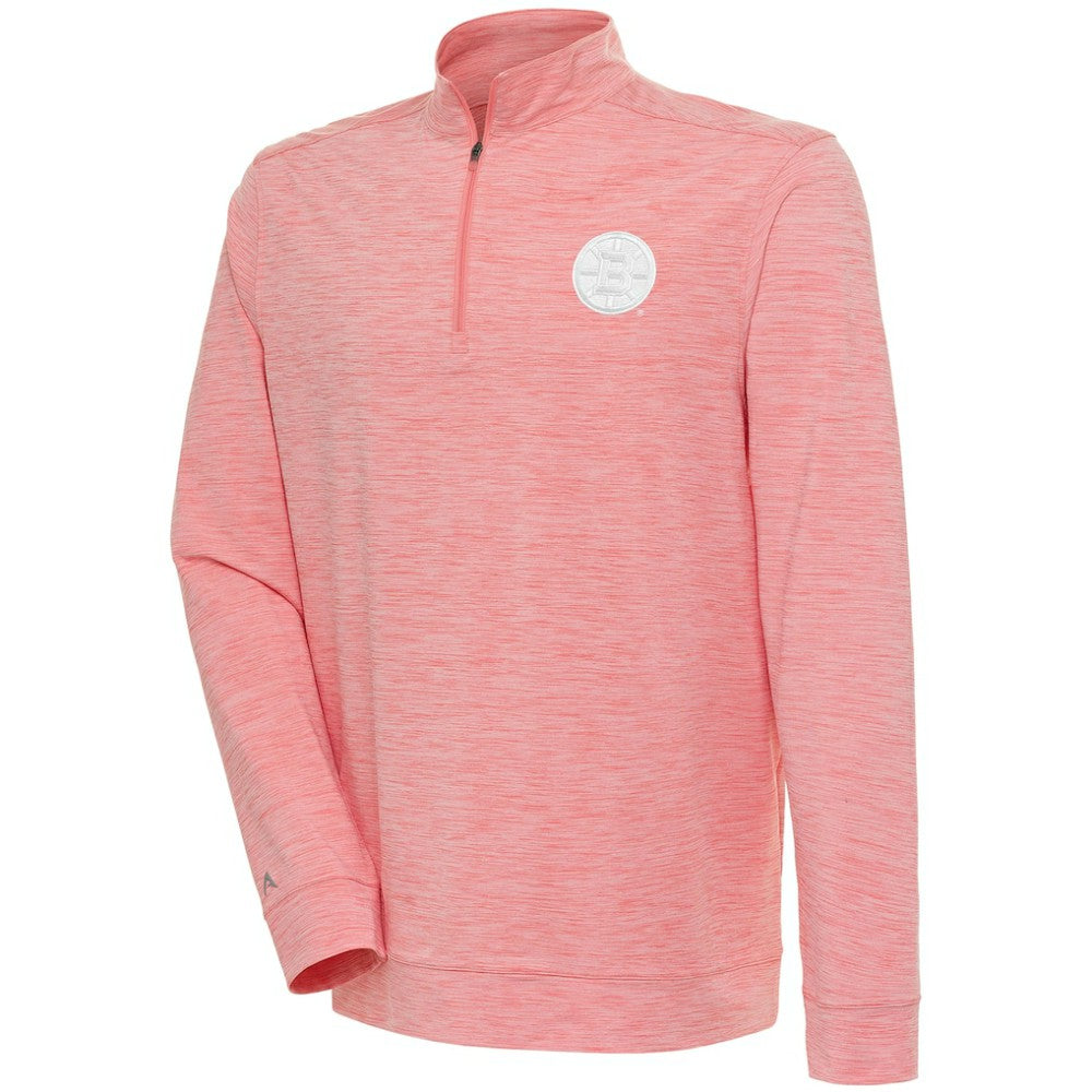 Boston Bruins Antigua White Logo Bright Quarter-Zip Pullover - Coral Pullover