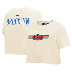 Brooklyn Nets Pro Standard Women's Retro Striper SJ Cropped Boxy T-Shirt - Cream for sale