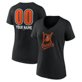 Baltimore Orioles Women's Personalized Name & Number Fastball V-Neck T-Shirt Black
