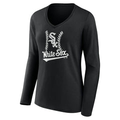 Chicago White Sox Women's Personalized Name & Number Fastball Long Sleeve V-Neck T-Shirt Black