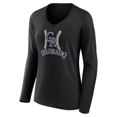 Colorado Rockies Women's Personalized Name & Number Fastball Long Sleeve V-Neck T-Shirt Black