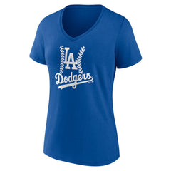 Los Angeles Dodgers Women's Personalized Name & Number Fastball V-Neck T-Shirt Royal