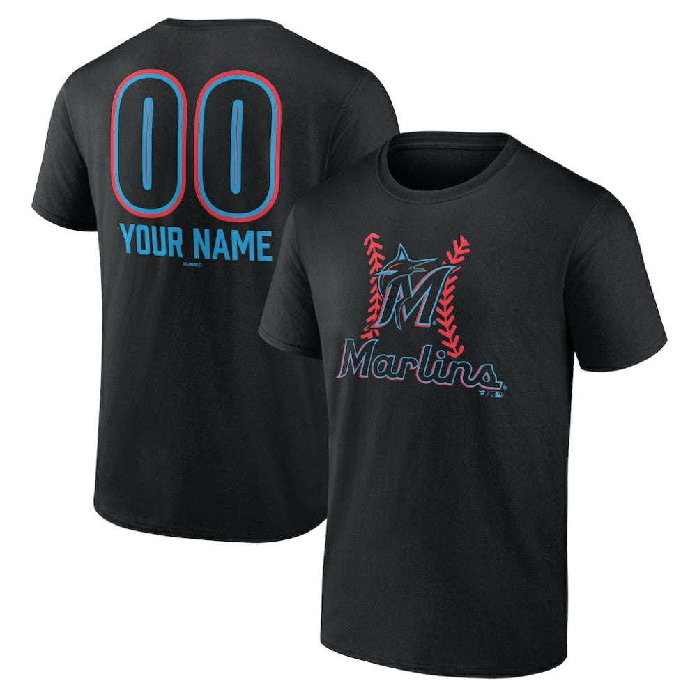 Miami Marlins Personalized Name & Number Fastball T-Shirt Black
