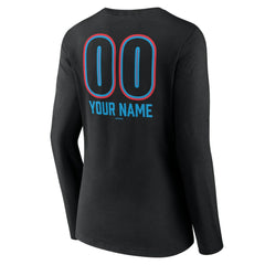 Miami Marlins Women's Personalized Name & Number Fastball Long Sleeve V-Neck T-Shirt Black