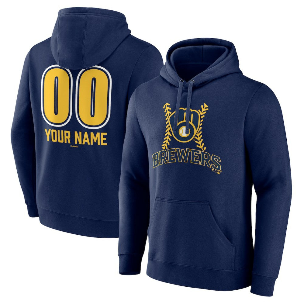 Milwaukee Brewers Personalized Name & Number Fastball Pullover Hoodie Navy