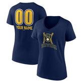 Milwaukee Brewers Women's Personalized Name & Number Fastball V-Neck T-Shirt Navy