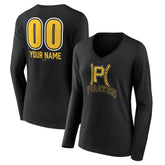 Pittsburgh Pirates Women's Personalized Name & Number Fastball Long Sleeve V-Neck T-Shirt Black