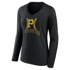 Pittsburgh Pirates Women's Personalized Name & Number Fastball Long Sleeve V-Neck T-Shirt Black