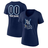 Tampa Bay Rays Women's Personalized Name & Number Fastball V-Neck T-Shirt Navy